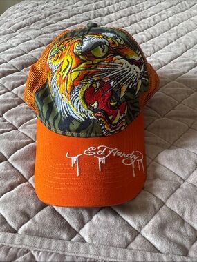 Ed Hardy Orange & Multicolor Kids Tiger Mesh Trucker Hat